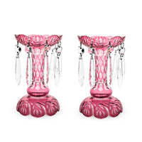 Bohemian Cranberry Cut-to-Clear Mantel Lusters (Pair)