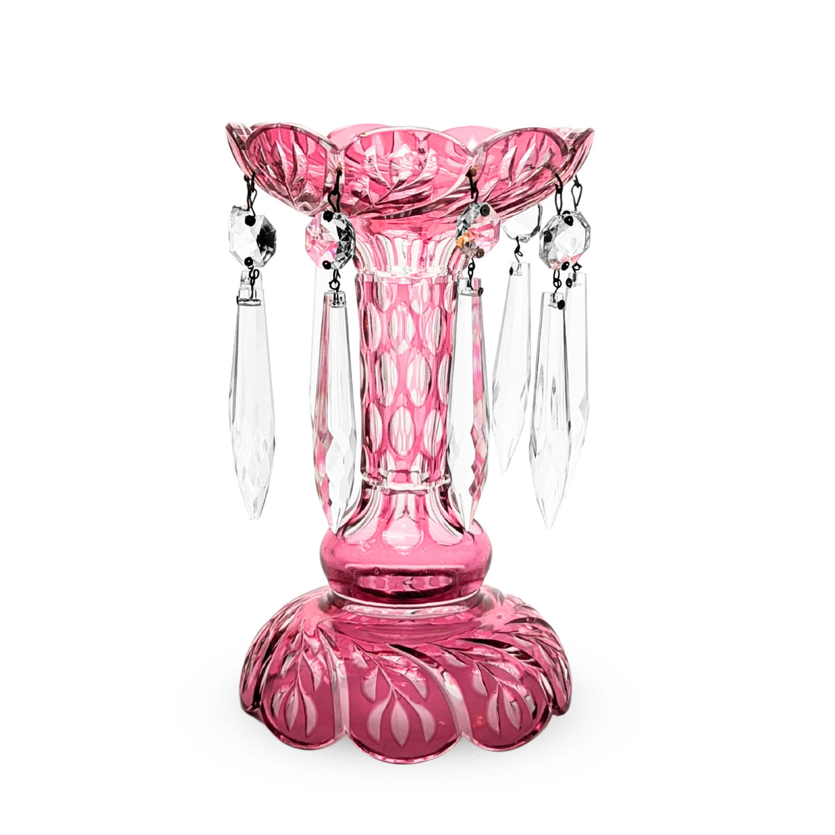 Bohemian Cranberry Cut-to-Clear Mantel Lusters (Pair)