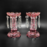 Bohemian Cranberry Cut-to-Clear Mantel Lusters (Pair)