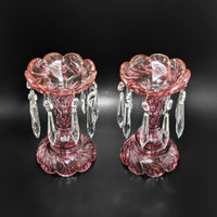 Bohemian Cranberry Cut-to-Clear Mantel Lusters (Pair)