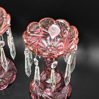 Bohemian Cranberry Cut-to-Clear Mantel Lusters (Pair)