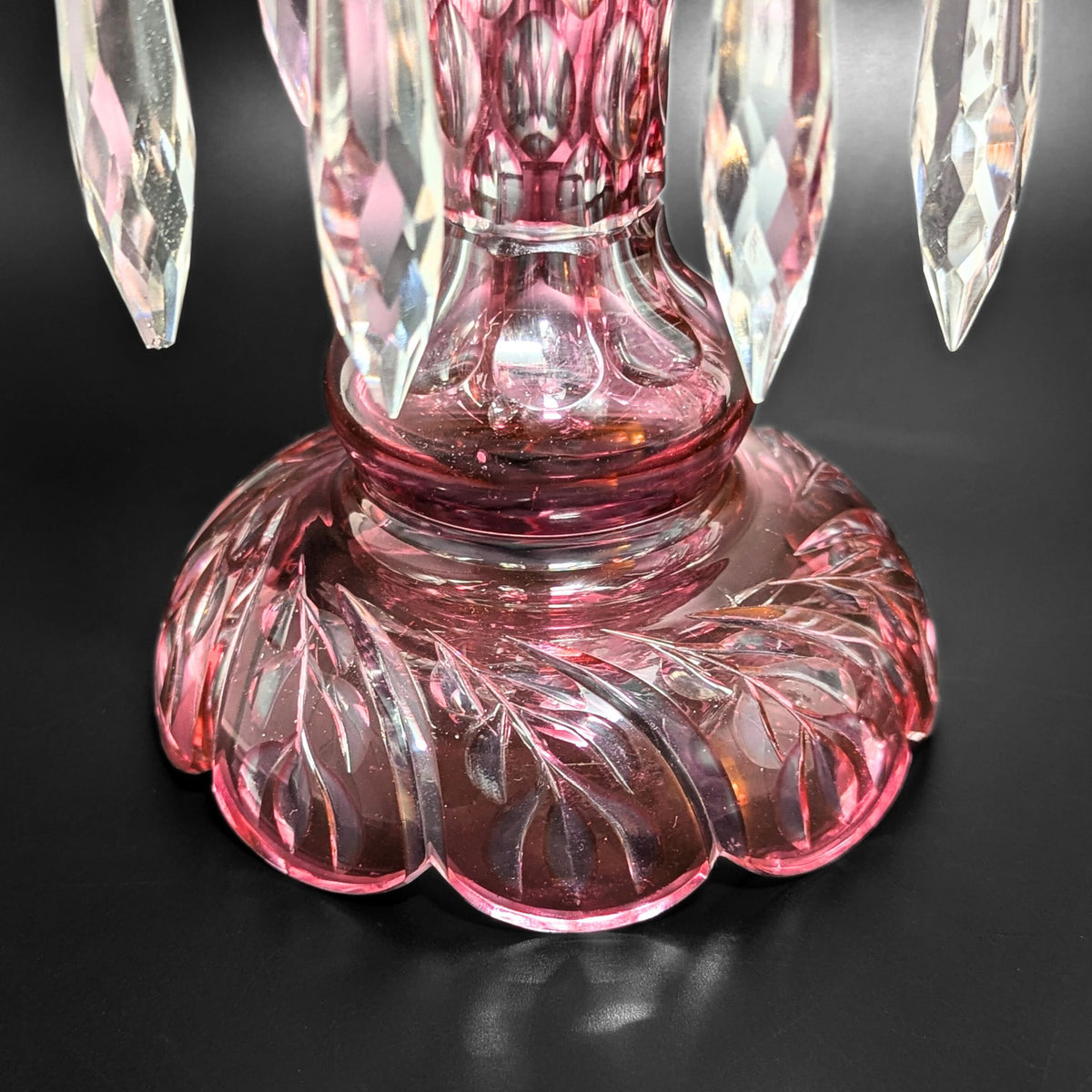 Bohemian Cranberry Cut-to-Clear Mantel Lusters (Pair)