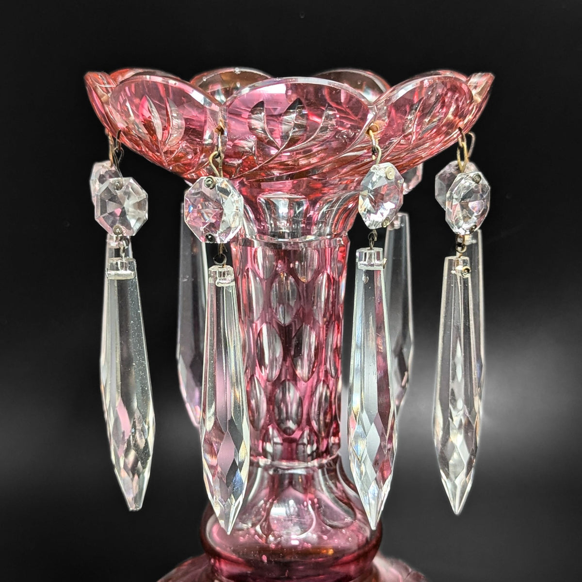 Bohemian Cranberry Cut-to-Clear Mantel Lusters (Pair)