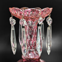 Bohemian Cranberry Cut-to-Clear Mantel Lusters (Pair)