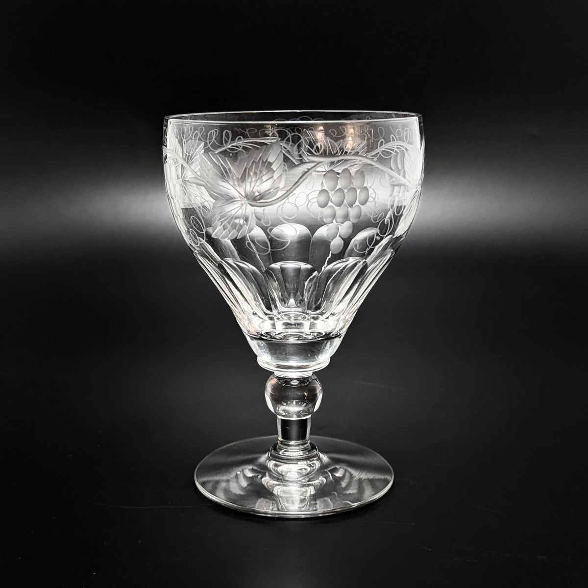 Pairpoint Glass Water Goblets w/ Etched Grapes, Vines & Leaves (9)