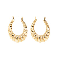 14K Gold Textured/Polished 29mm Shrimp Hoop Earrings
