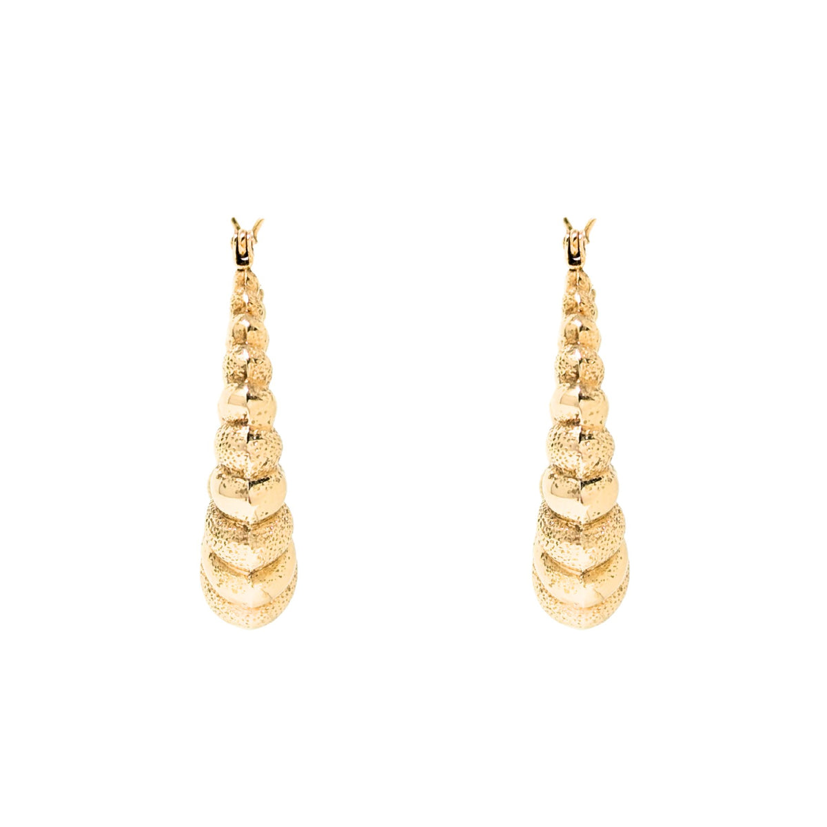14K Gold Textured/Polished 29mm Shrimp Hoop Earrings