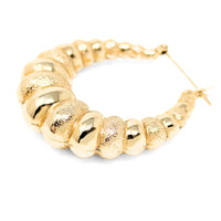 14K Gold Textured/Polished 29mm Shrimp Hoop Earrings