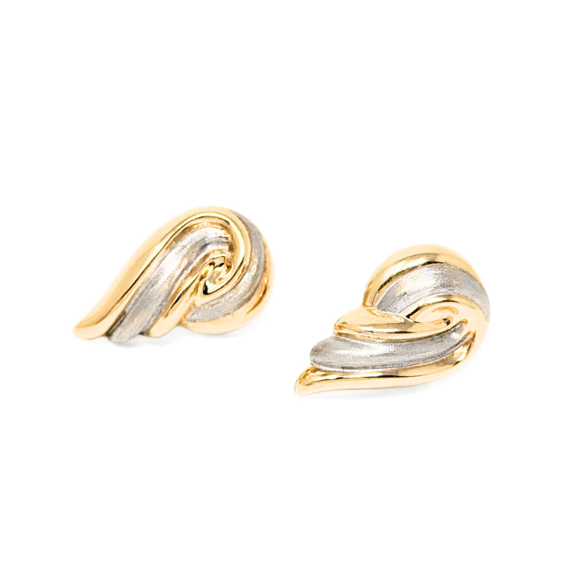 14K Two-Tone Gold Swirl Earrings