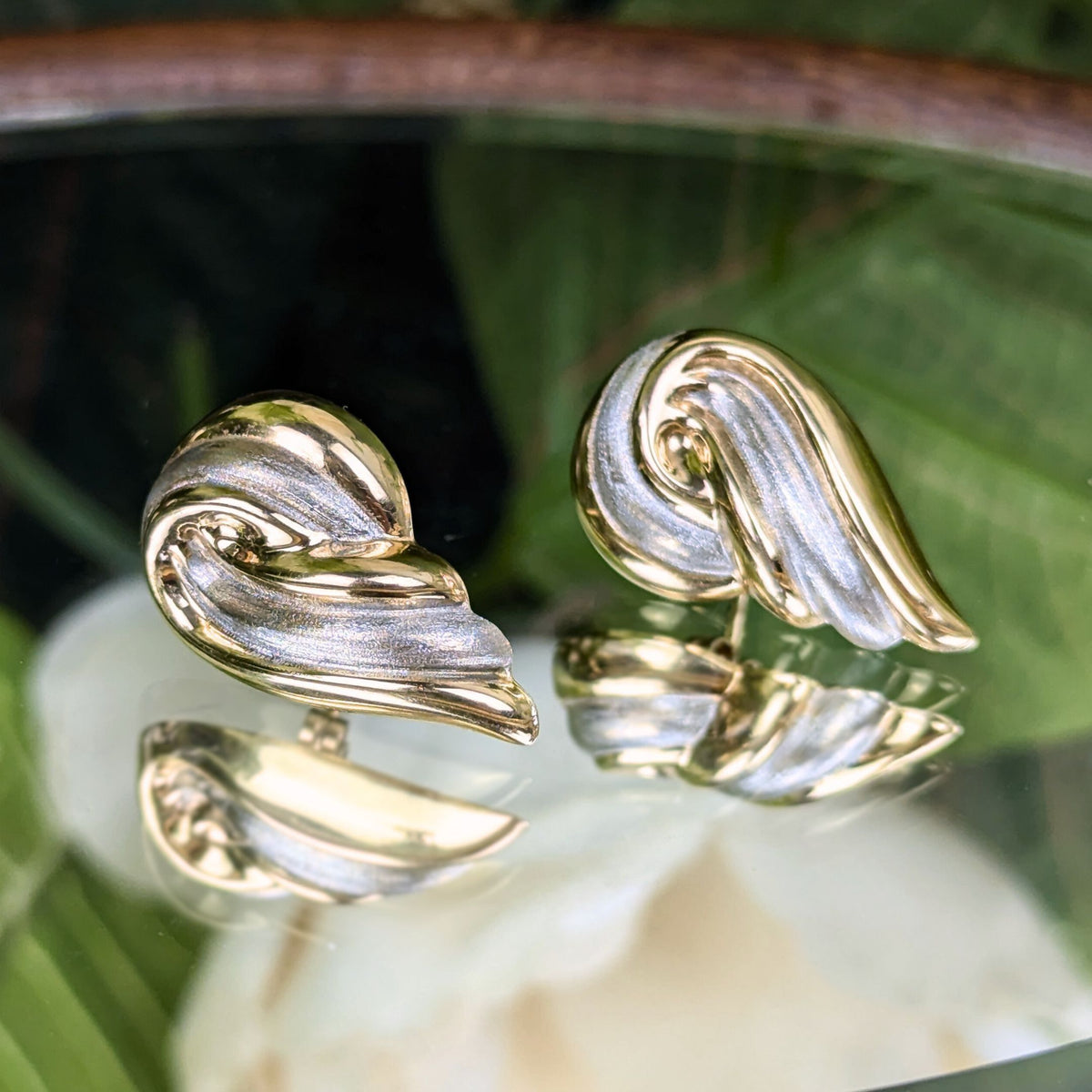 14K Two-Tone Gold Swirl Earrings