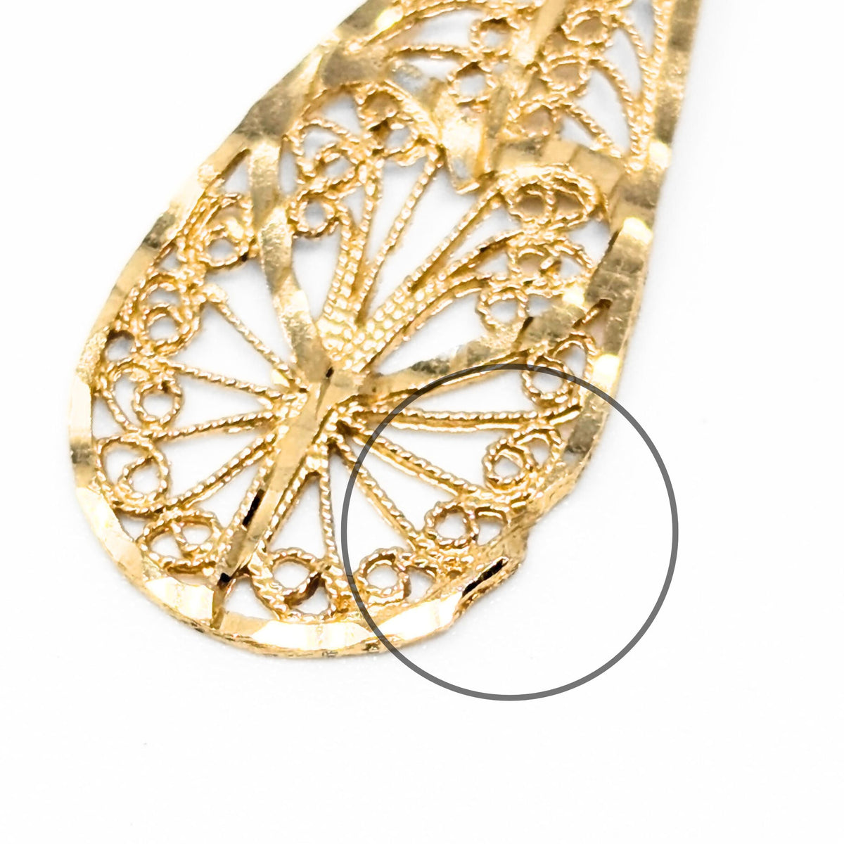 14K Gold Peacock Filigree Drop Earrings