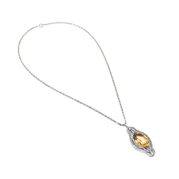 Antique Sterling Faux Citrine Filigree Necklace