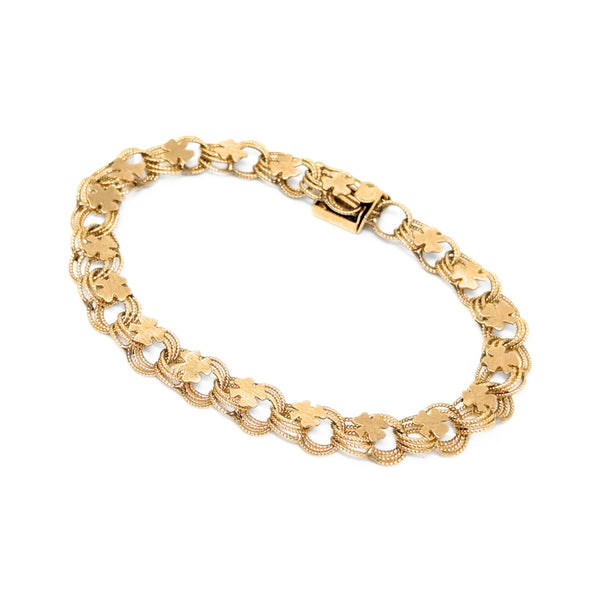 14K Gold Shamrock Link 7" Charm Bracelet