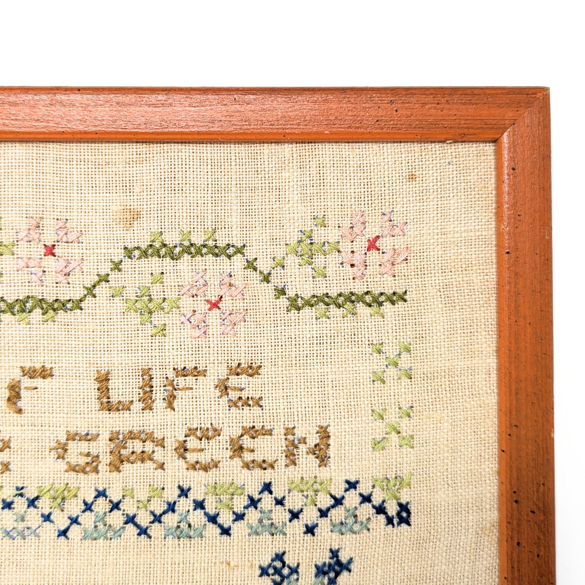 Vintage Framed Cross Stitch "The Tree of Life Springs Ever Green" (15"x 12")