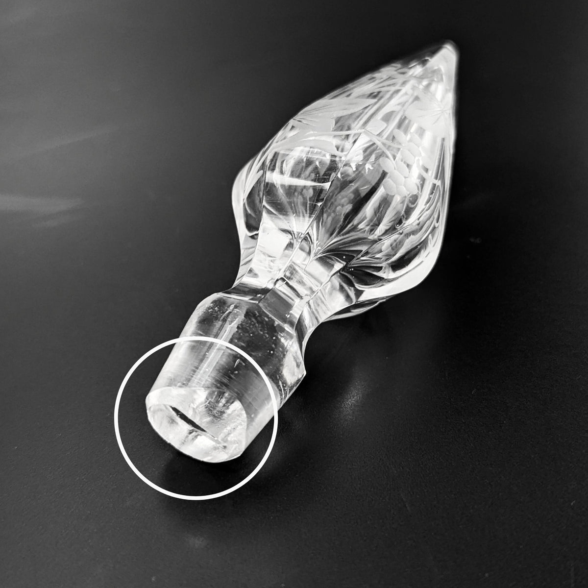 Pair of Victorian Grape Vine & Leaf Etched Glass Decanters