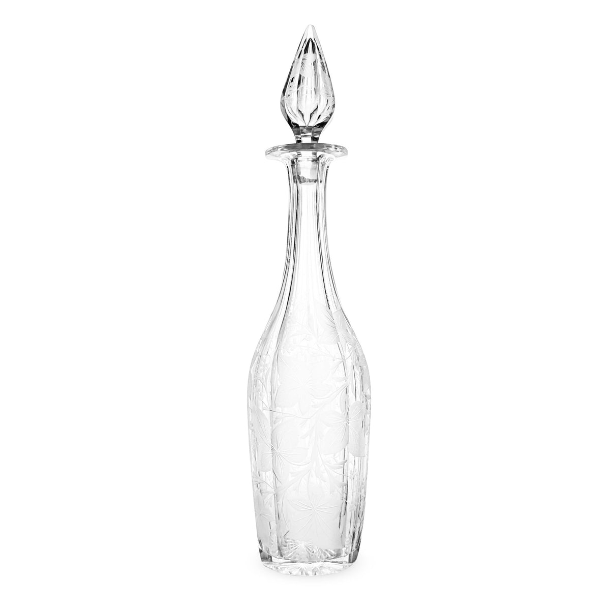 Pair of Victorian Grape Vine & Leaf Etched Glass Decanters