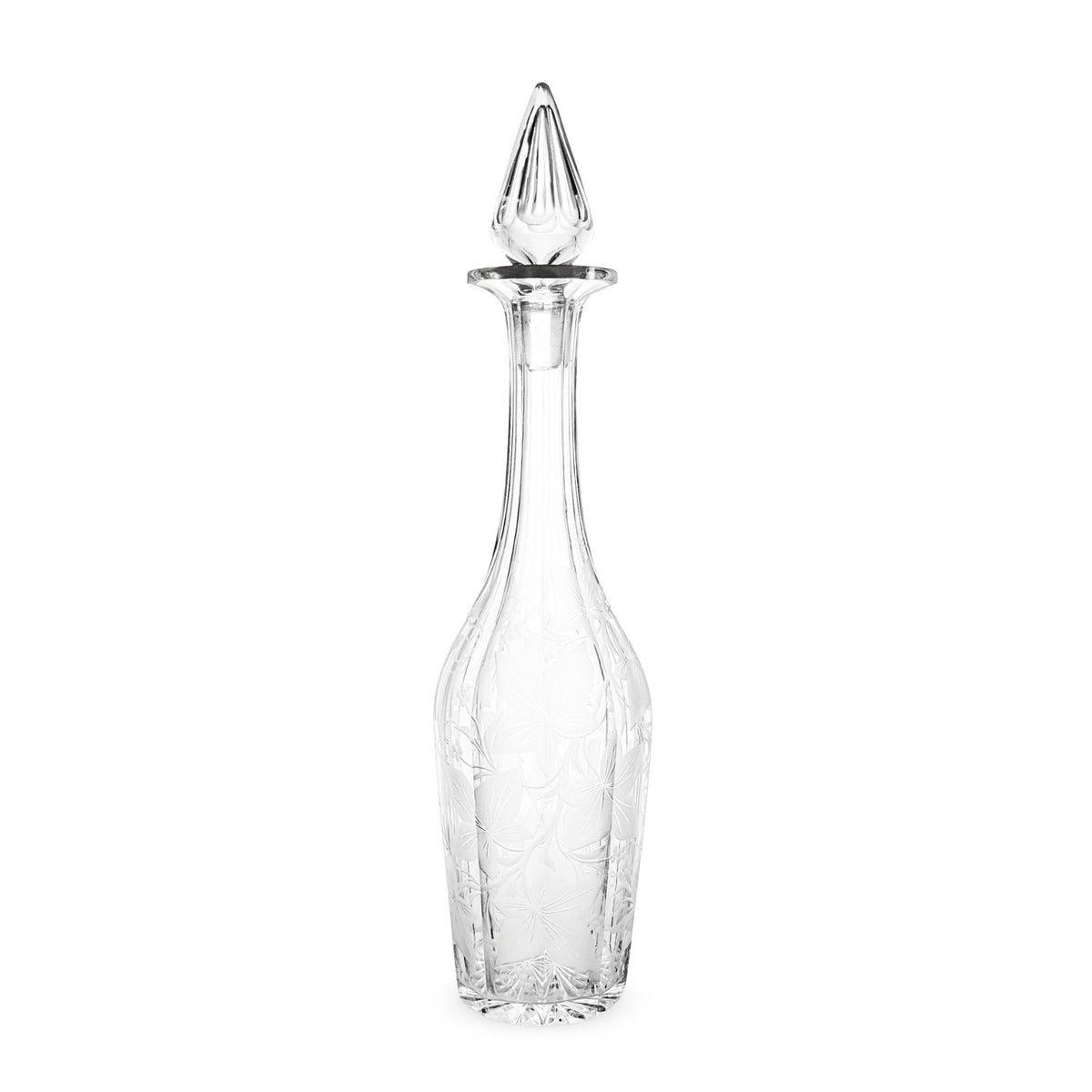 Pair of Victorian Grape Vine & Leaf Etched Glass Decanters