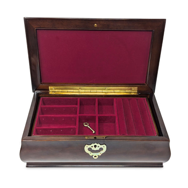 Bombay Style Mahogany Stained Jewelry Box w/ Key