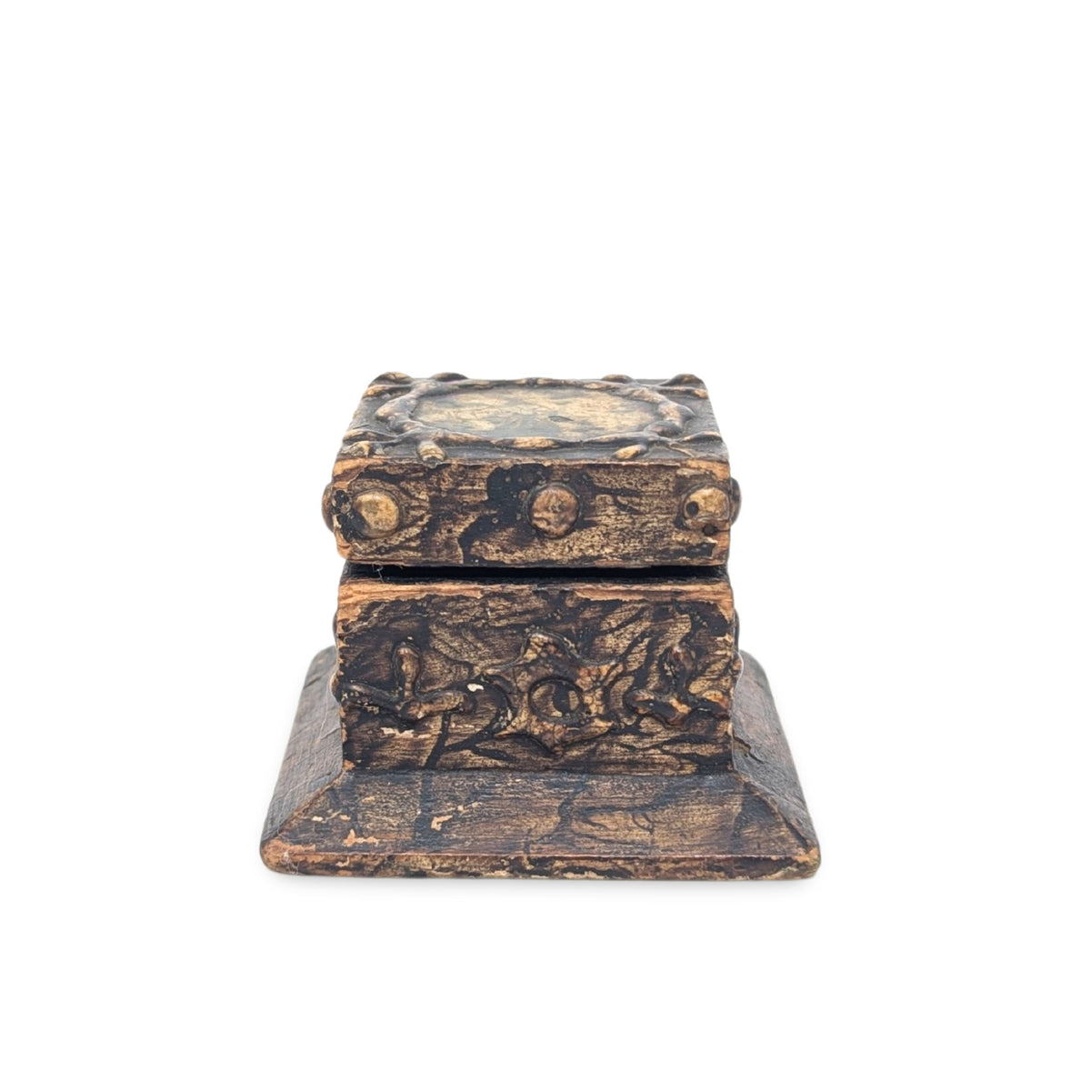 Faux Wood Decorated Desk Box & Inkwell