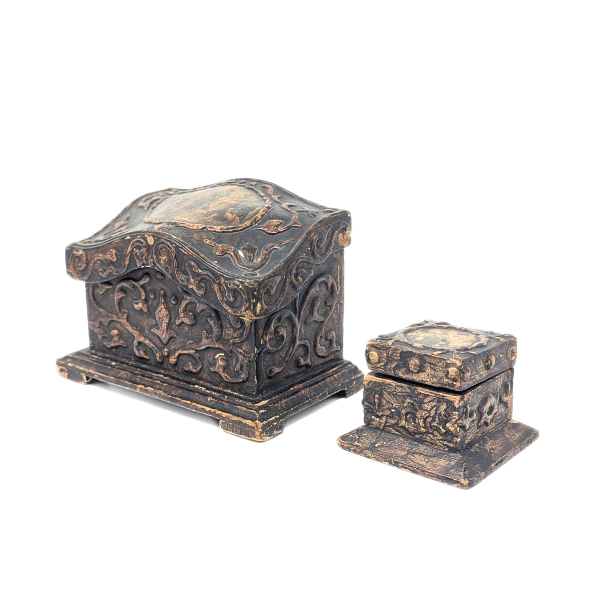 Faux Wood Decorated Desk Box & Inkwell