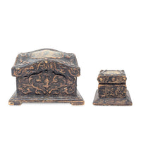 Faux Wood Decorated Desk Box & Inkwell