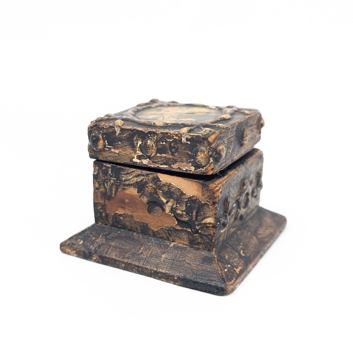 Faux Wood Decorated Desk Box & Inkwell