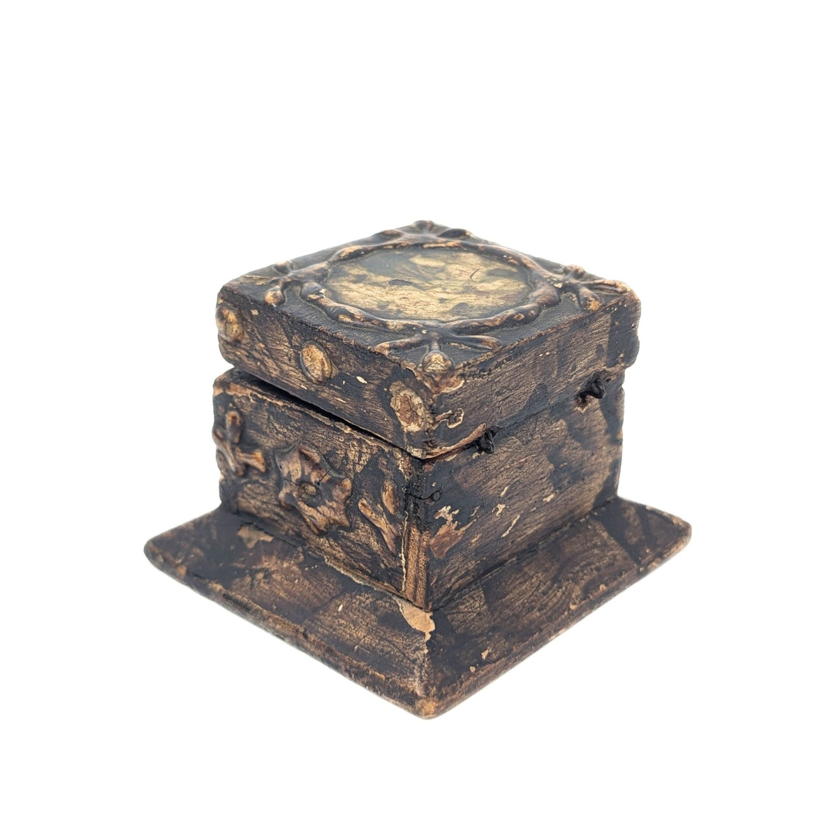 Faux Wood Decorated Desk Box & Inkwell