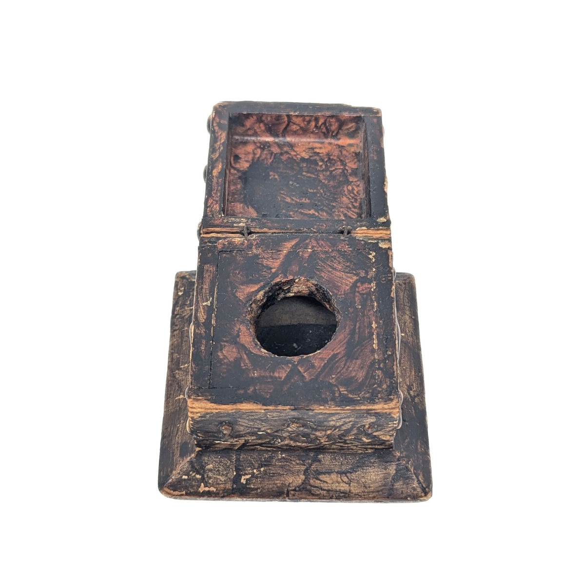 Faux Wood Decorated Desk Box & Inkwell