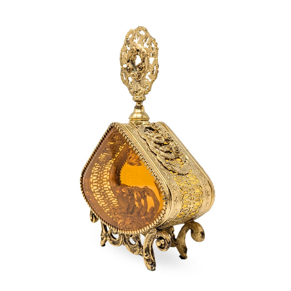 Vintage Ormolu Gold Filigree 9" Perfume Bottle