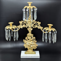 Victorian Brass 17" Girandole Candelabra w/ Prisms