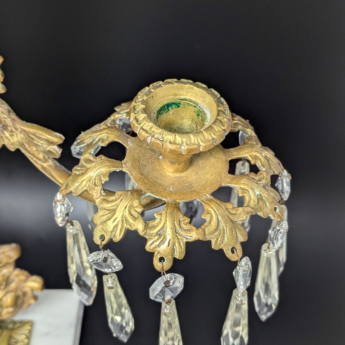 Victorian Brass 17" Girandole Candelabra w/ Prisms