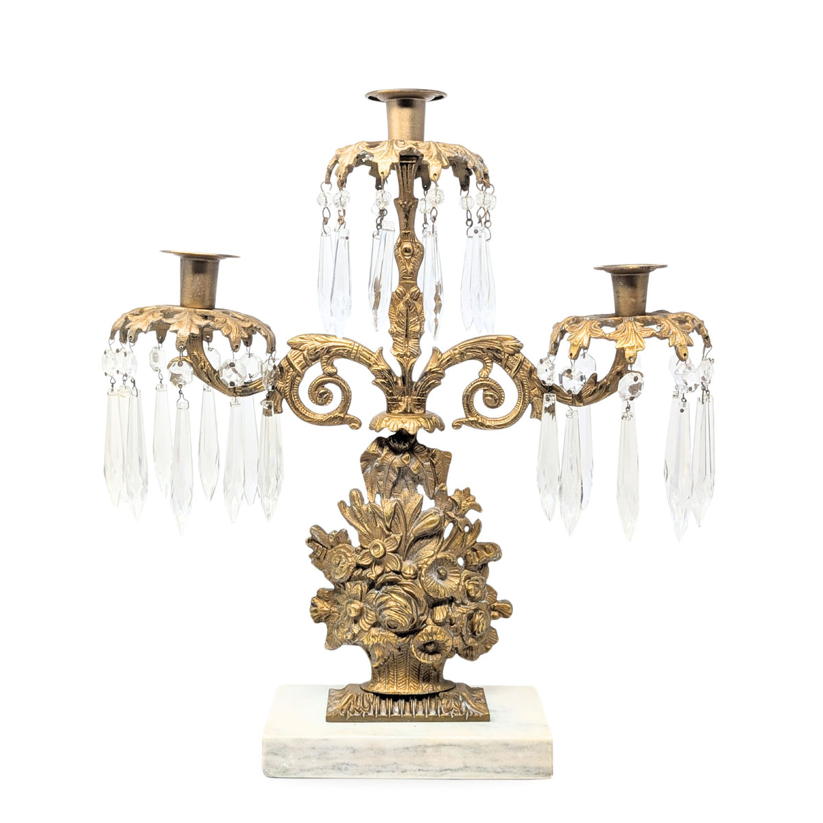 Victorian Gilt Bronze 15" Girandole Candelabra w/ Prisms