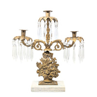Victorian Gilt Bronze 15" Girandole Candelabra w/ Prisms