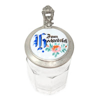 1898 “For the Wedding Feast” German Pewter & Porcelain Lidded Beer Stein