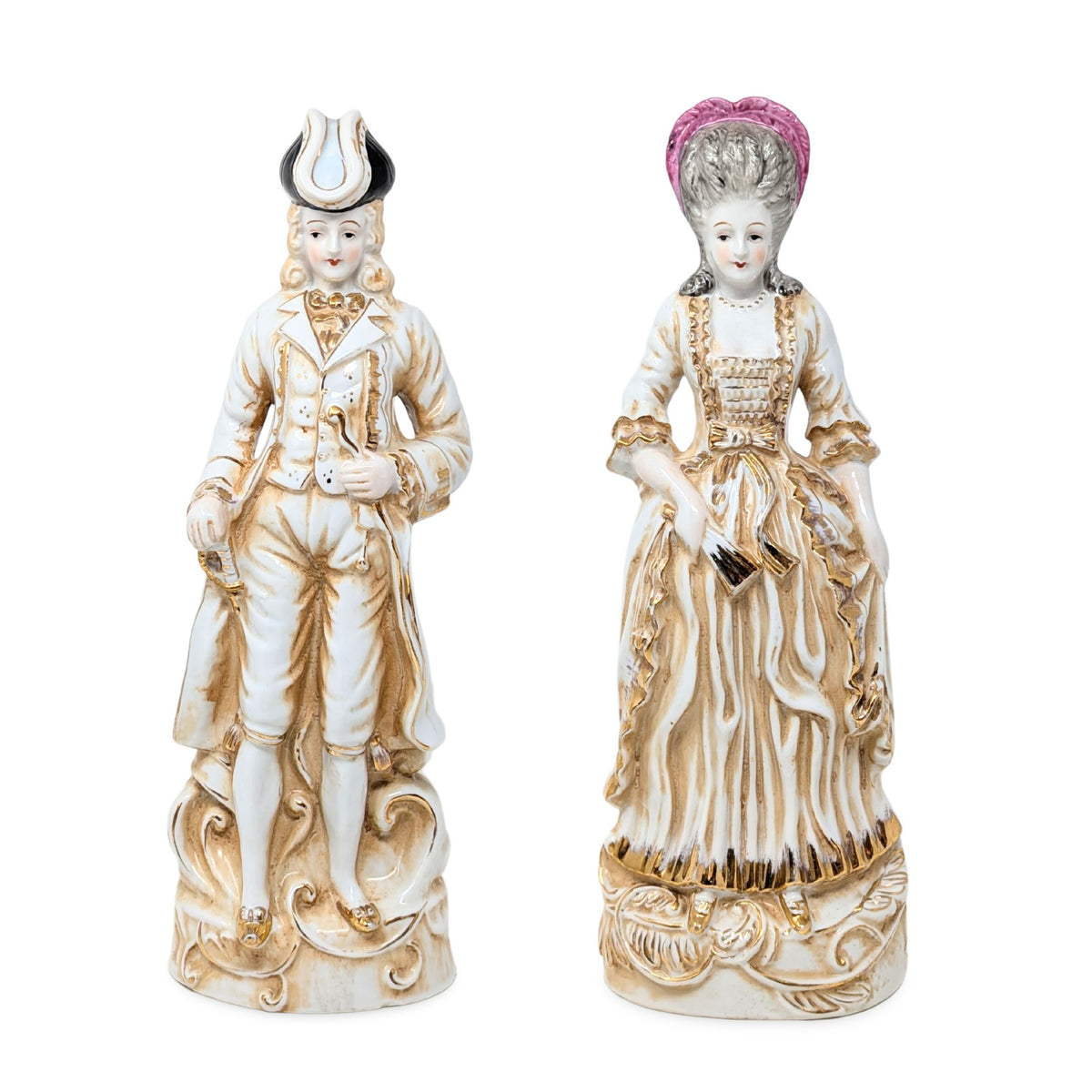 Japanese 16" Courting Couple Porcelain Figurines (Pair), ca. 1930