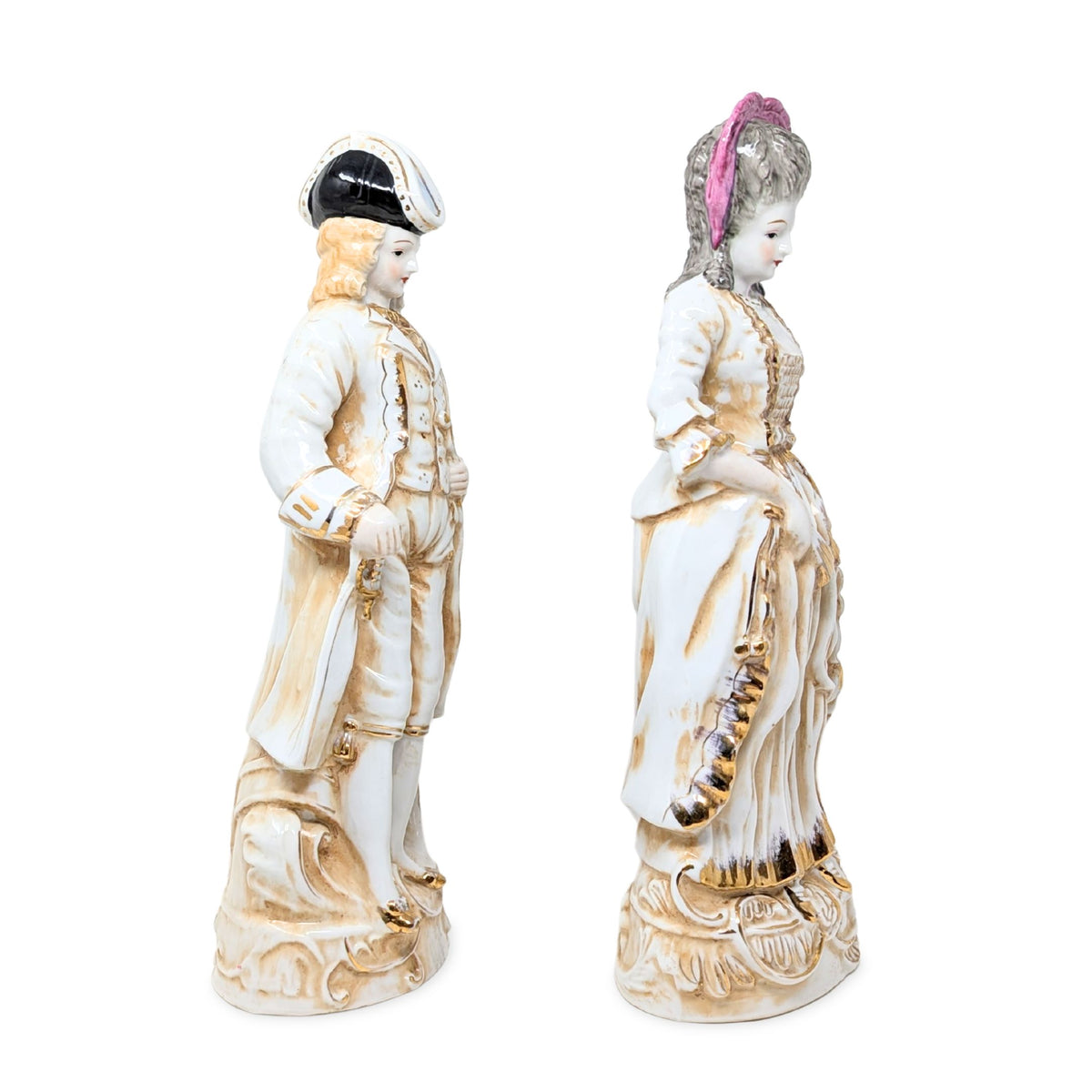 Japanese 16" Courting Couple Porcelain Figurines (Pair), ca. 1930