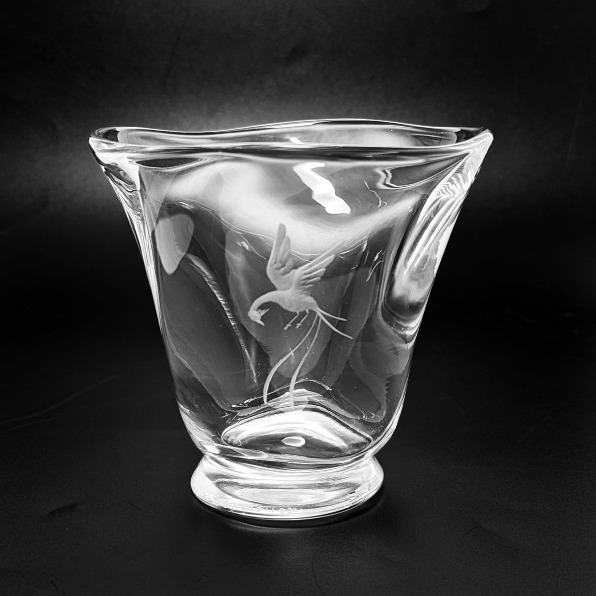 Vintage Orrefors Signed Bird of Paradise 4" Crystal Vase