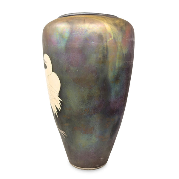Giusti Studio Signed 18" Raku Pottery Egret Vase