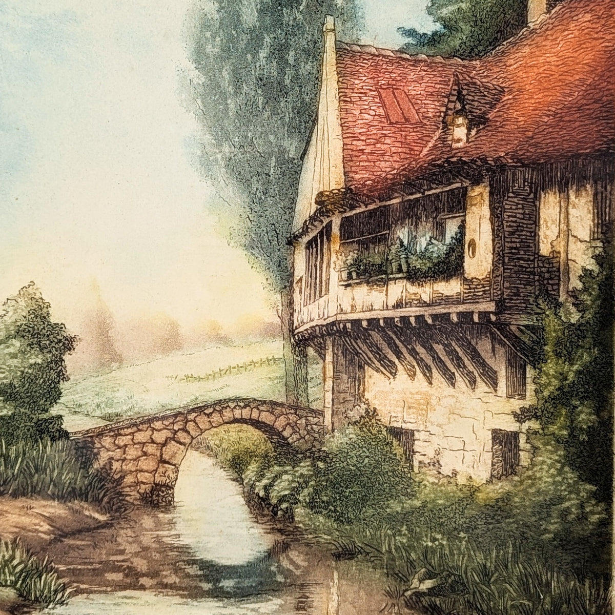 French Lithograph "Eau Aveyron", Signed "Charlot" Copyrighted 1935