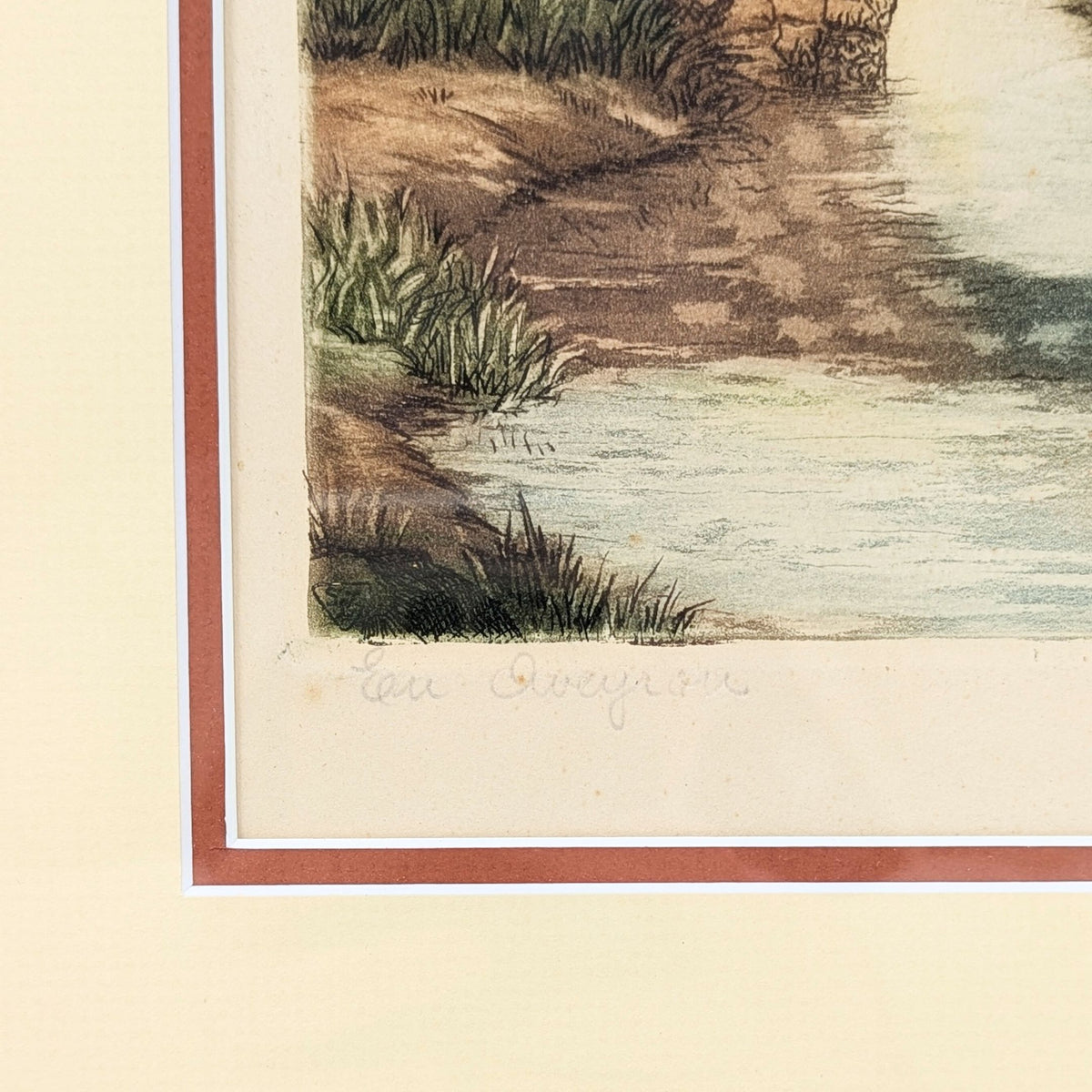 French Lithograph "Eau Aveyron", Signed "Charlot" Copyrighted 1935