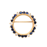 Vintage 14K Gold, Blue Sapphire, & Diamond Wreath Brooch