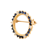 Vintage 14K Gold, Blue Sapphire, & Diamond Wreath Brooch