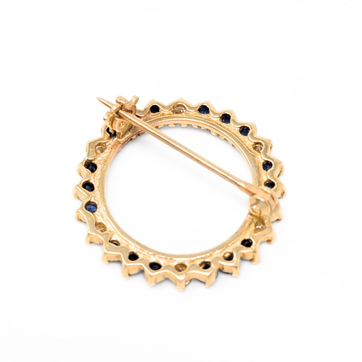 Vintage 14K Gold, Blue Sapphire, & Diamond Wreath Brooch