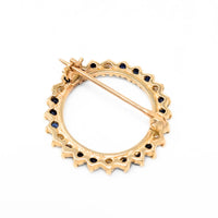 Vintage 14K Gold, Blue Sapphire, & Diamond Wreath Brooch