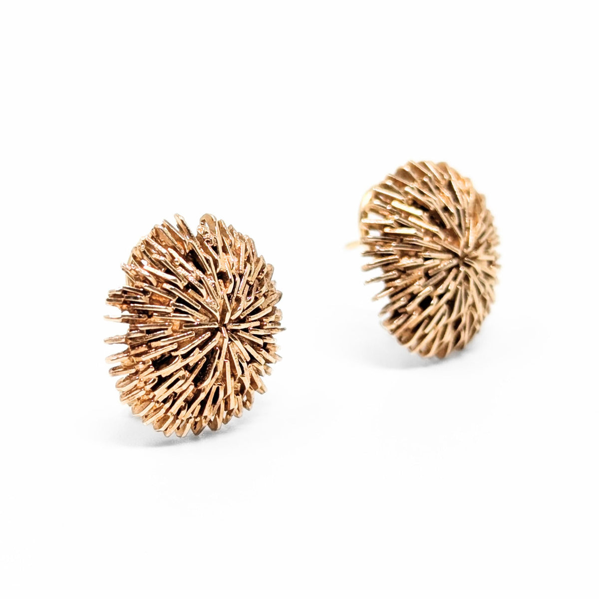 14K Gold Starburst Omega Back Button Earrings