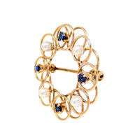 Vintage 14K Gold Sapphire & Pearl Wreath Brooch