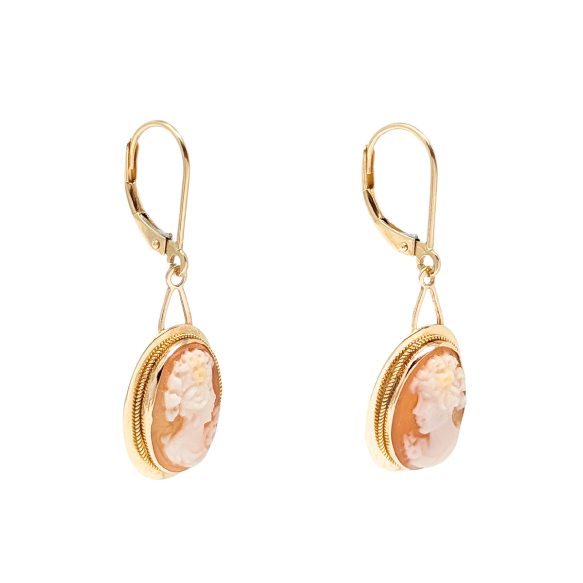 14K Gold Vintage Italian Cameo Earrings