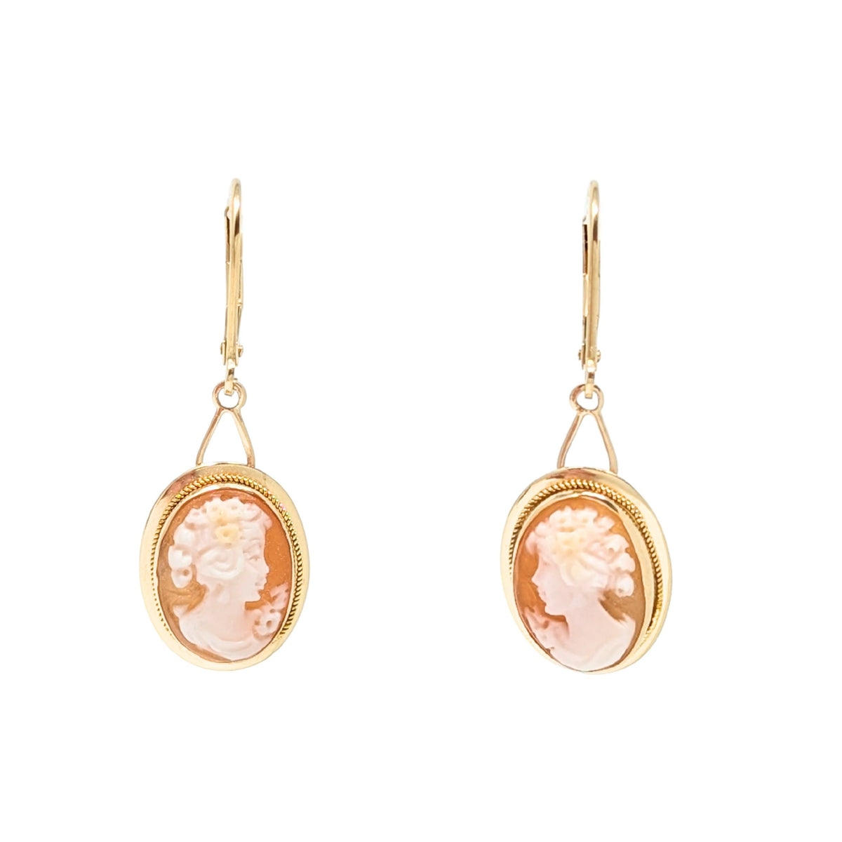 14K Gold Vintage Italian Cameo Earrings
