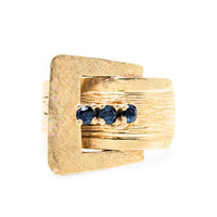 14K Gold 1960’s Blue Spinel Brushed Finish Buckle Ring - Size 6