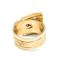 14K Gold 1960’s Blue Spinel Brushed Finish Buckle Ring - Size 6